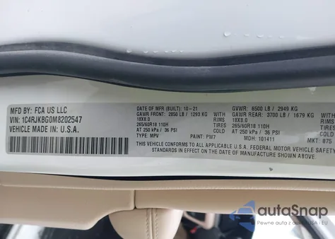 2021 Jeep Grand Cherokee L Limited 4X4 из США, поврежденный, VIN 1C4RJKBG0M8202547